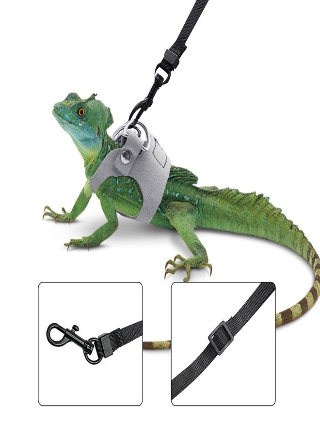 aeloer Bearded Dragon Harness and Leash Set, 3 Size Adjustable Soft Leather Reptile Leash, Lizard Harness with Retractable, Small Animal Outdoor Walking Vest with Traction Rope, 3 Pack, Grey - Image 3